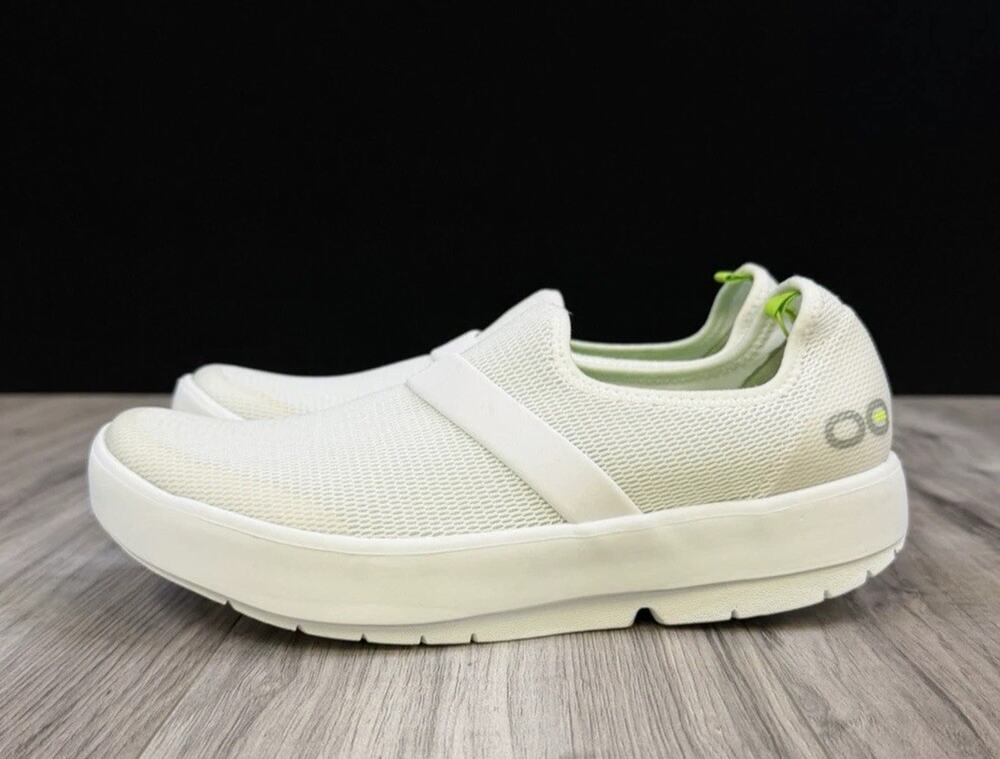 OOFOS OOmg Mesh Low White Slip On Comfort Recovery Shoes 5070 Womens Sz 9.5 NEW
